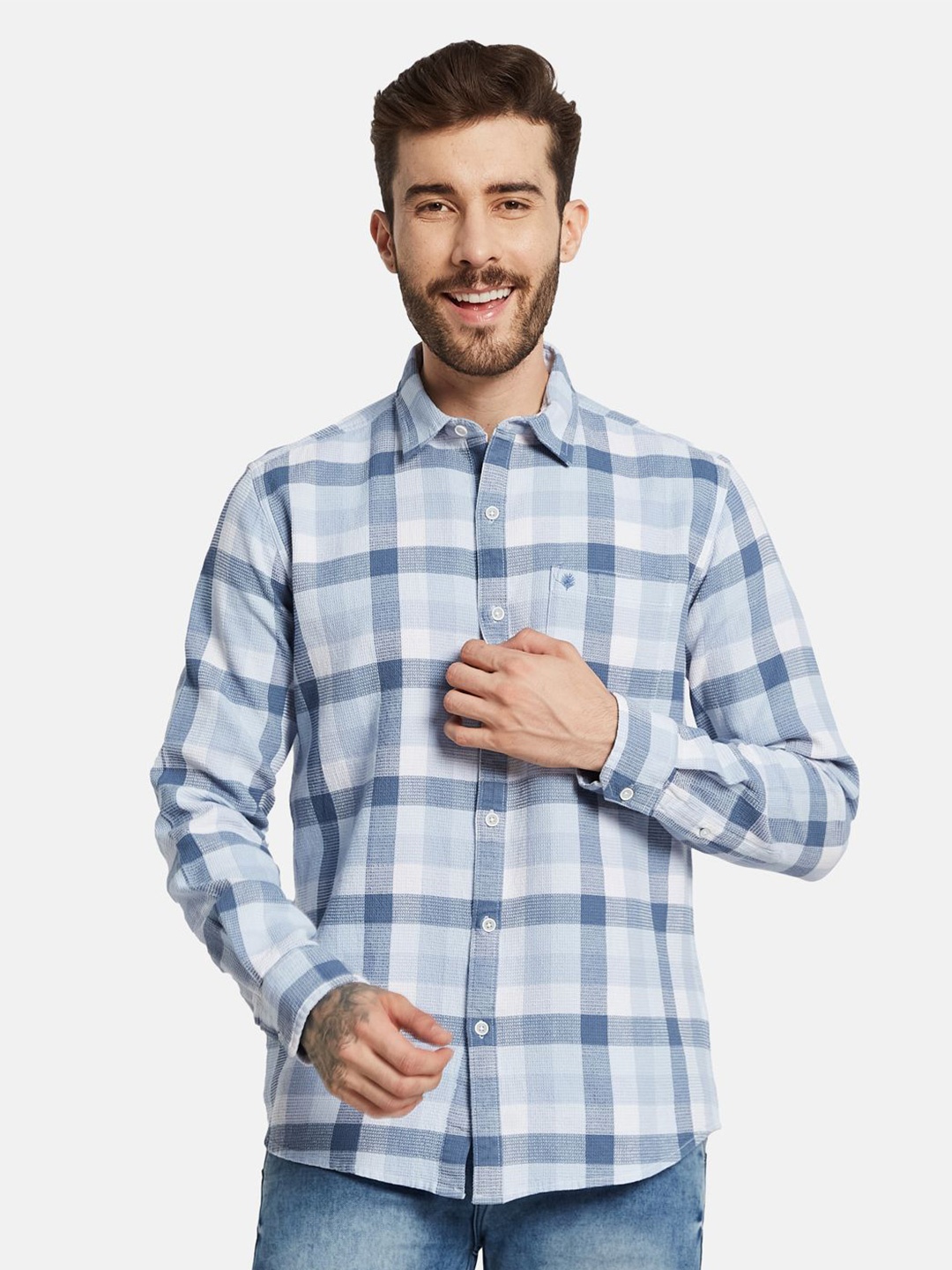 

METTLE Men Other Checks Checked Opaque Casual Shirt, Blue