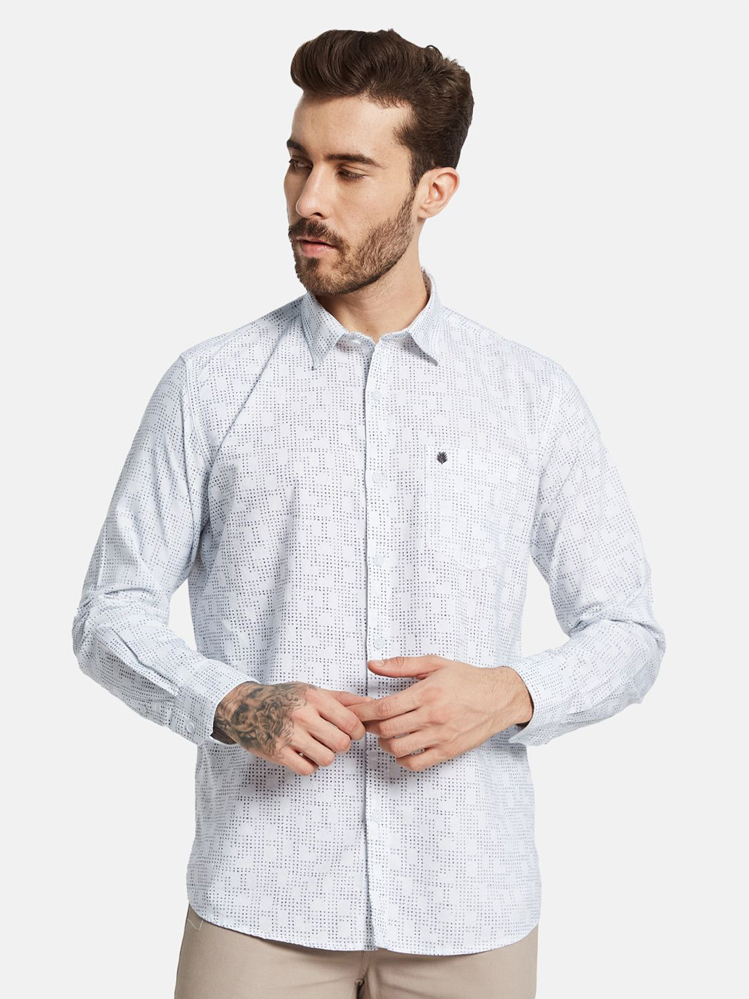 

METTLE Men Floral Opaque Printed Casual Shirt, White