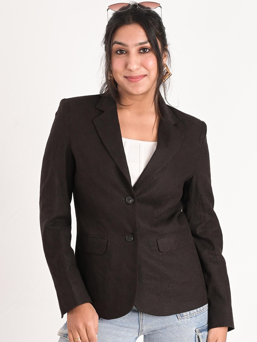 

KIZI Self Design Single Breasted Blazer, Brown