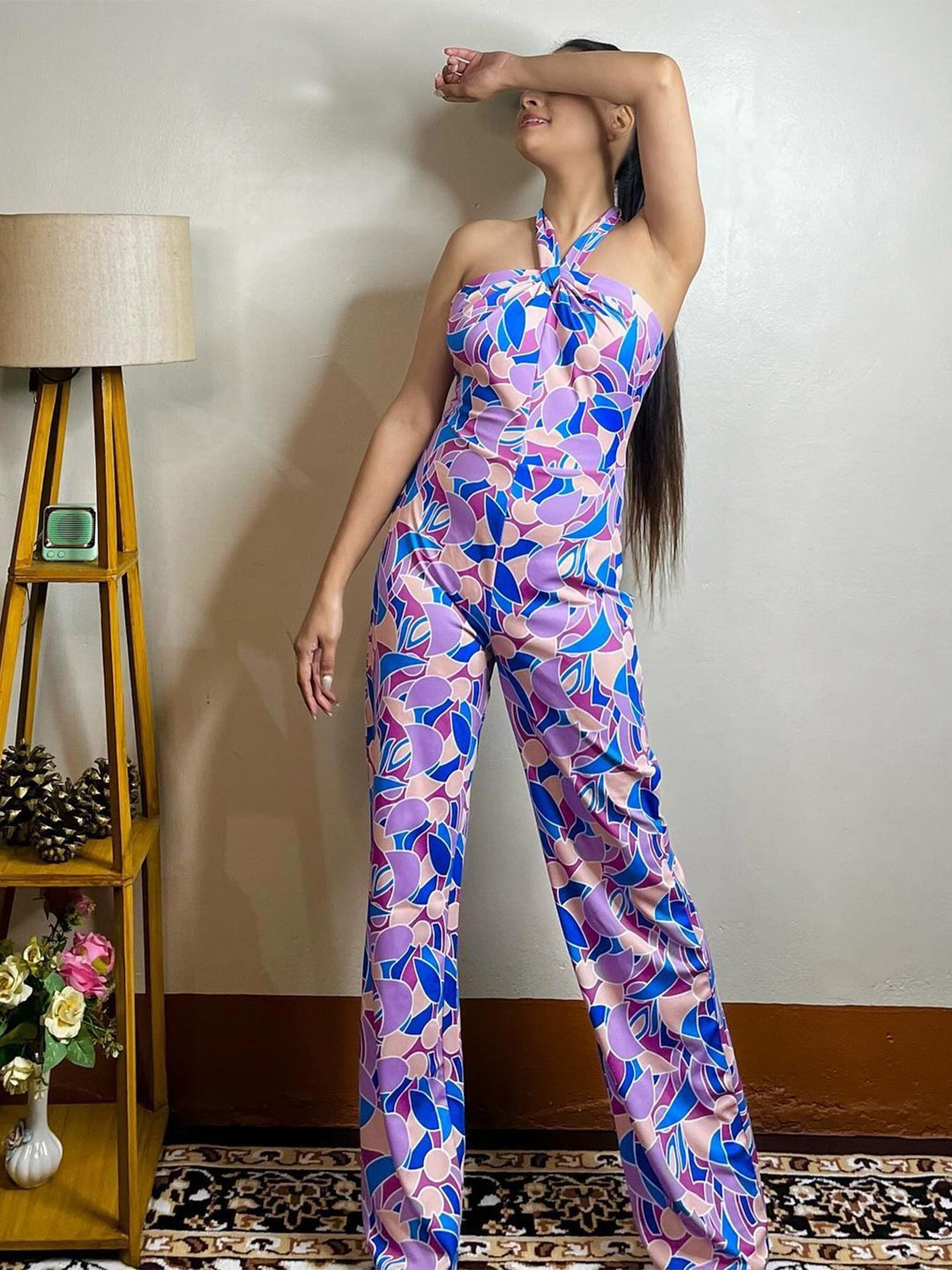 

TANDUL Women Halter Neck Printed Basic Jumpsuit, Blue