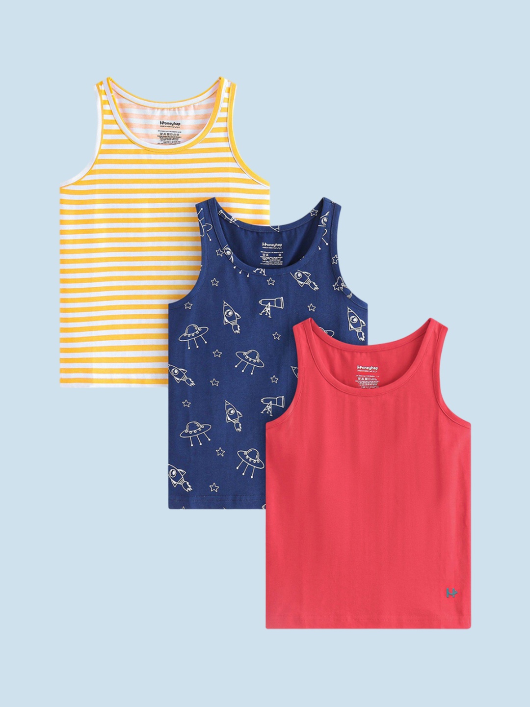 

Honeyhap Boys Cotton round Neck 3 Pcs Sleeveless Innerwear Vests, White