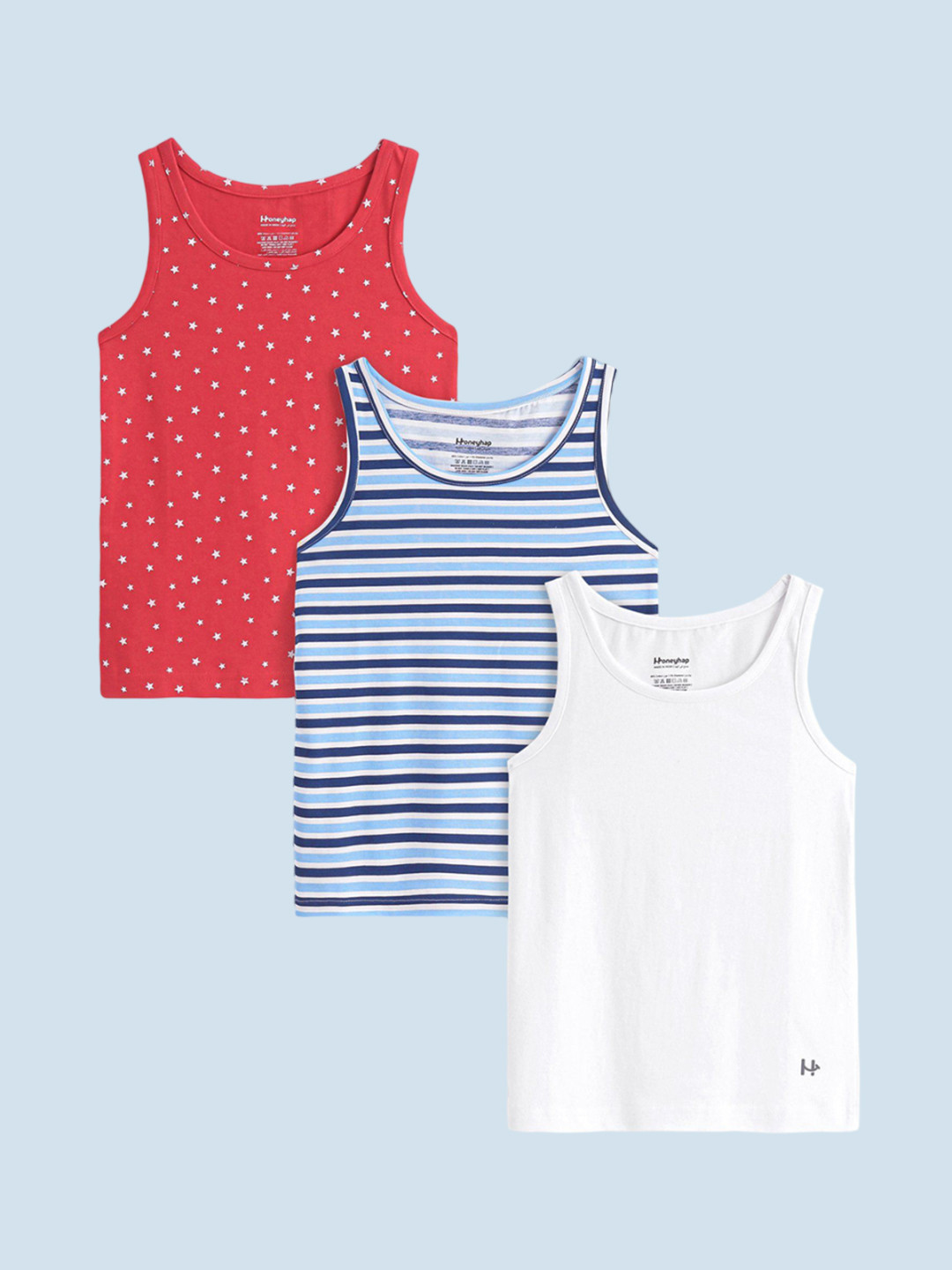 

Honeyhap Boys Pack Of 3 Printed Innerwear Vests, White