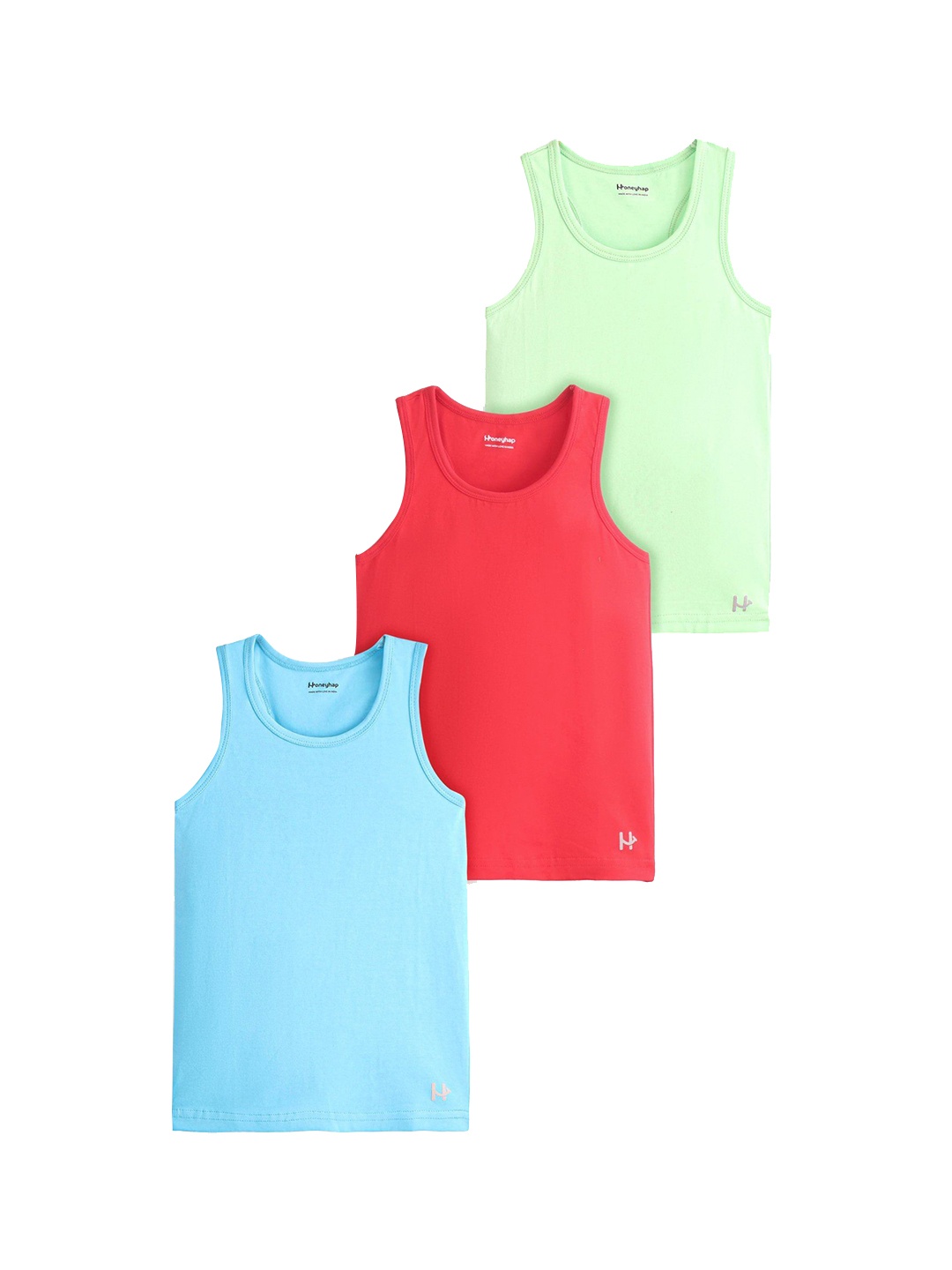 

Honeyhap Pack Of 3 Round Neck Innerwear Vests, Red