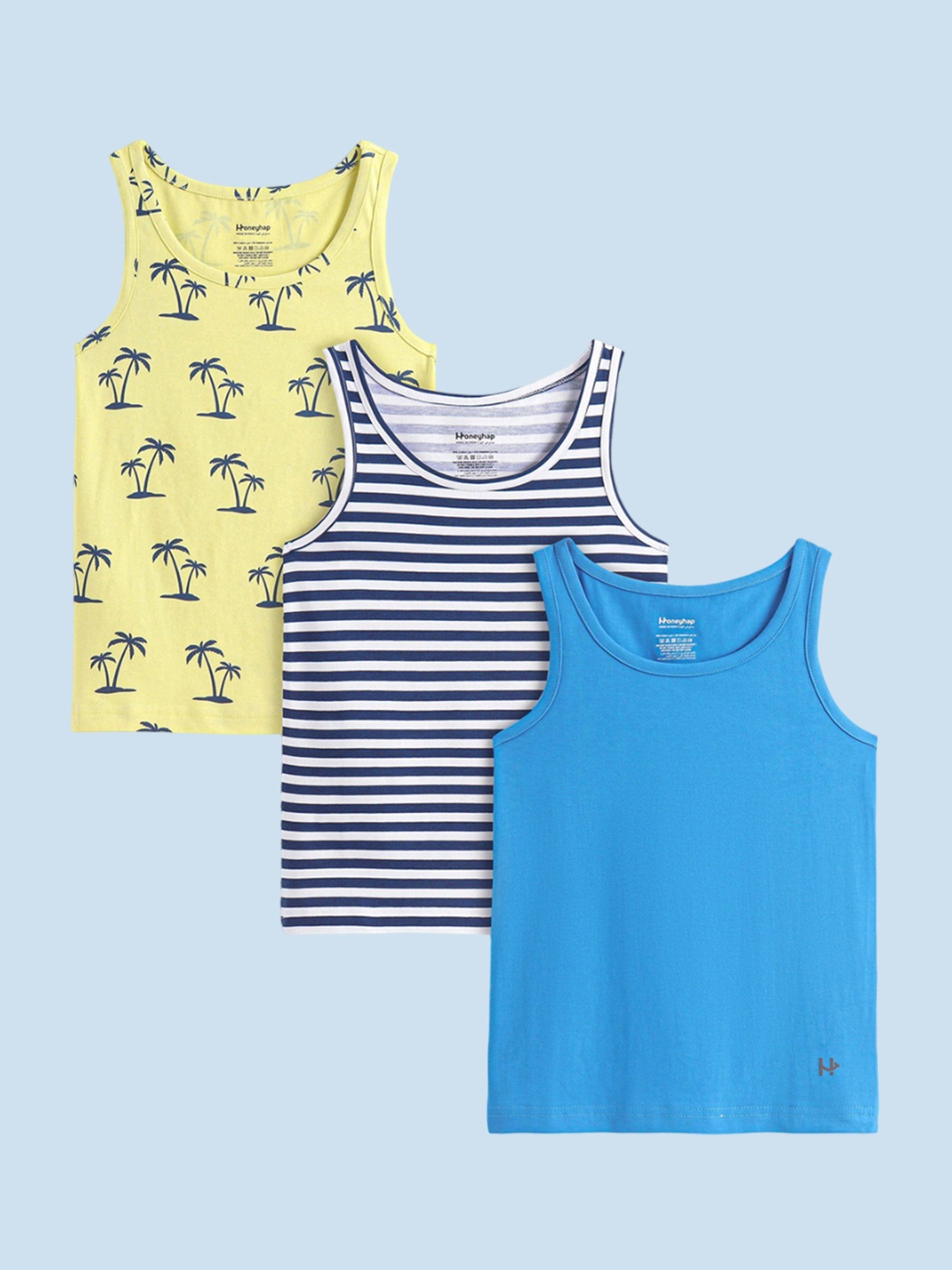 

Honeyhap Pack Of 3 Boys Printed Cotton Sleeveless Innerwear Vests, Yellow