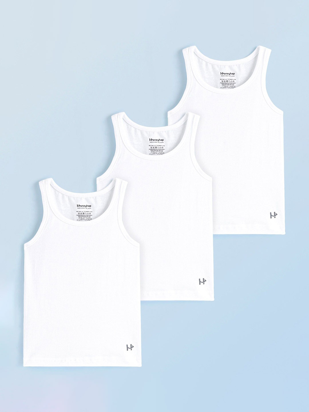 

Honeyhap Boys Solid 3Pcs Round Neck Sleeveless Innerwear Vests, White