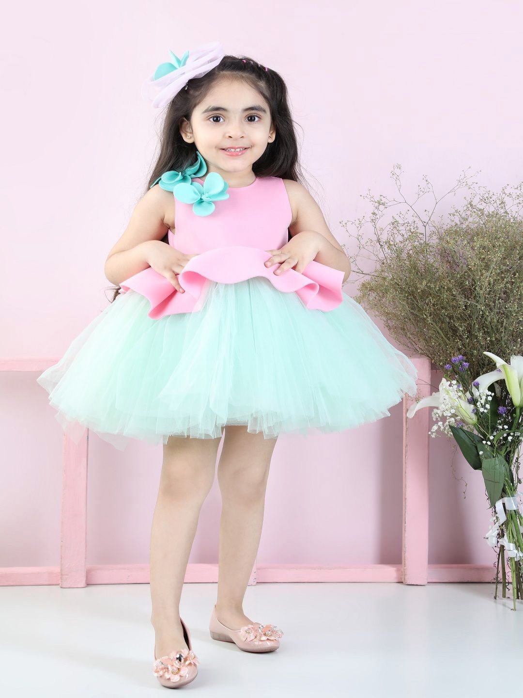 

THE LITTLE CELEBS Girls Scuba Fit & Flare Dress, Pink