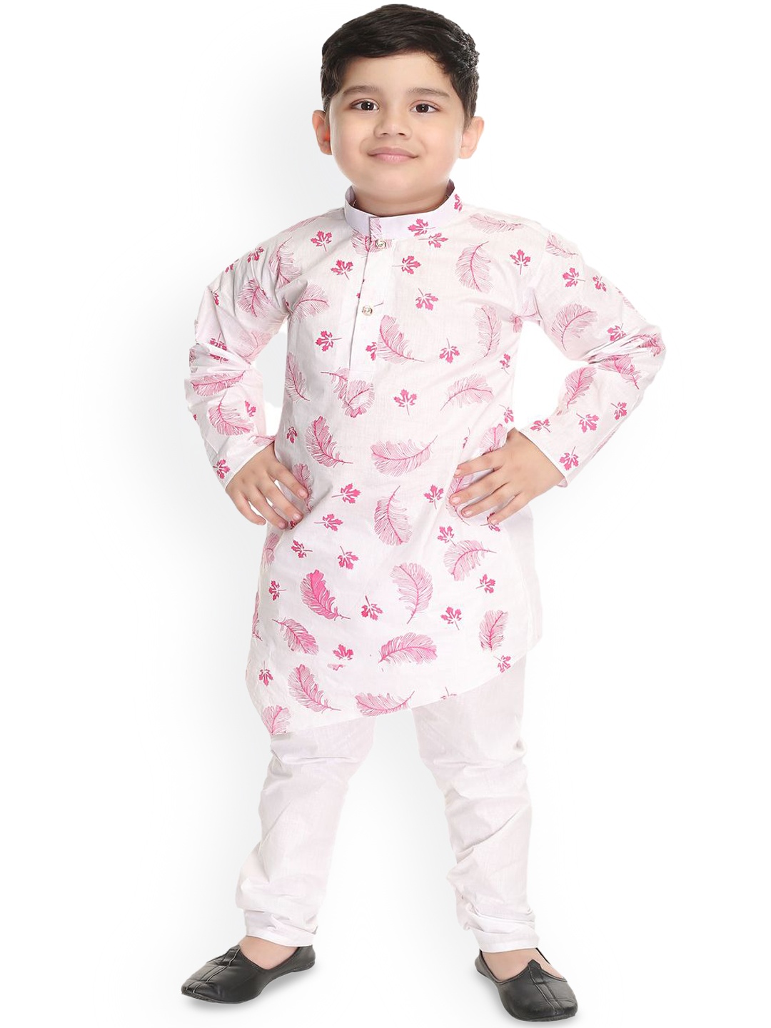 

BAESD Boys Floral Printed Straight Kurta With Trousers, Pink