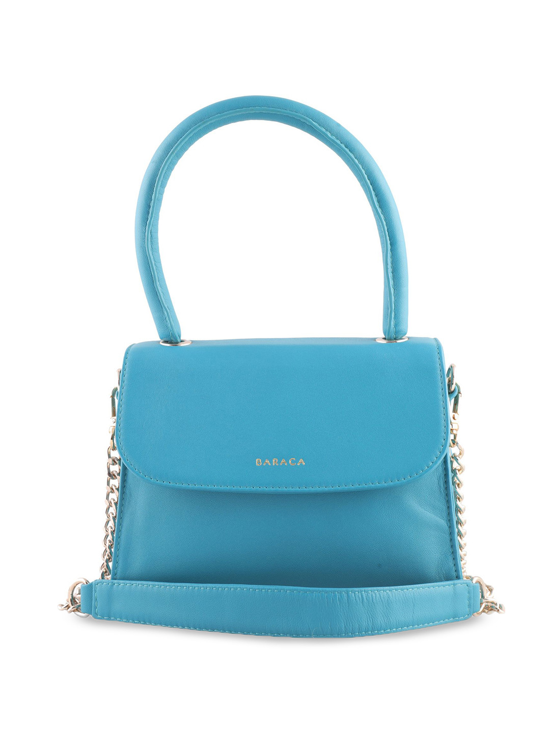 

Baraca Leather Structured Shoulder Bag with Fringed, Turquoise blue