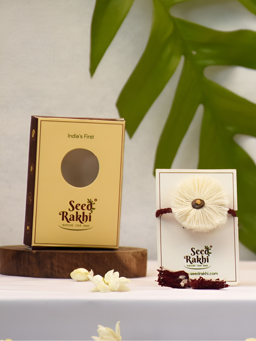 

Indigifts Thread Seeded Plantable Rakhi, White