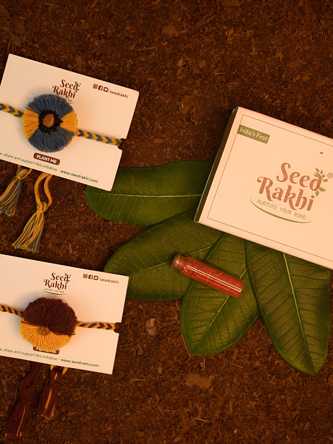 

Indigifts Set Of 2 Seed Rakhi Gift Set With Roli, Yellow