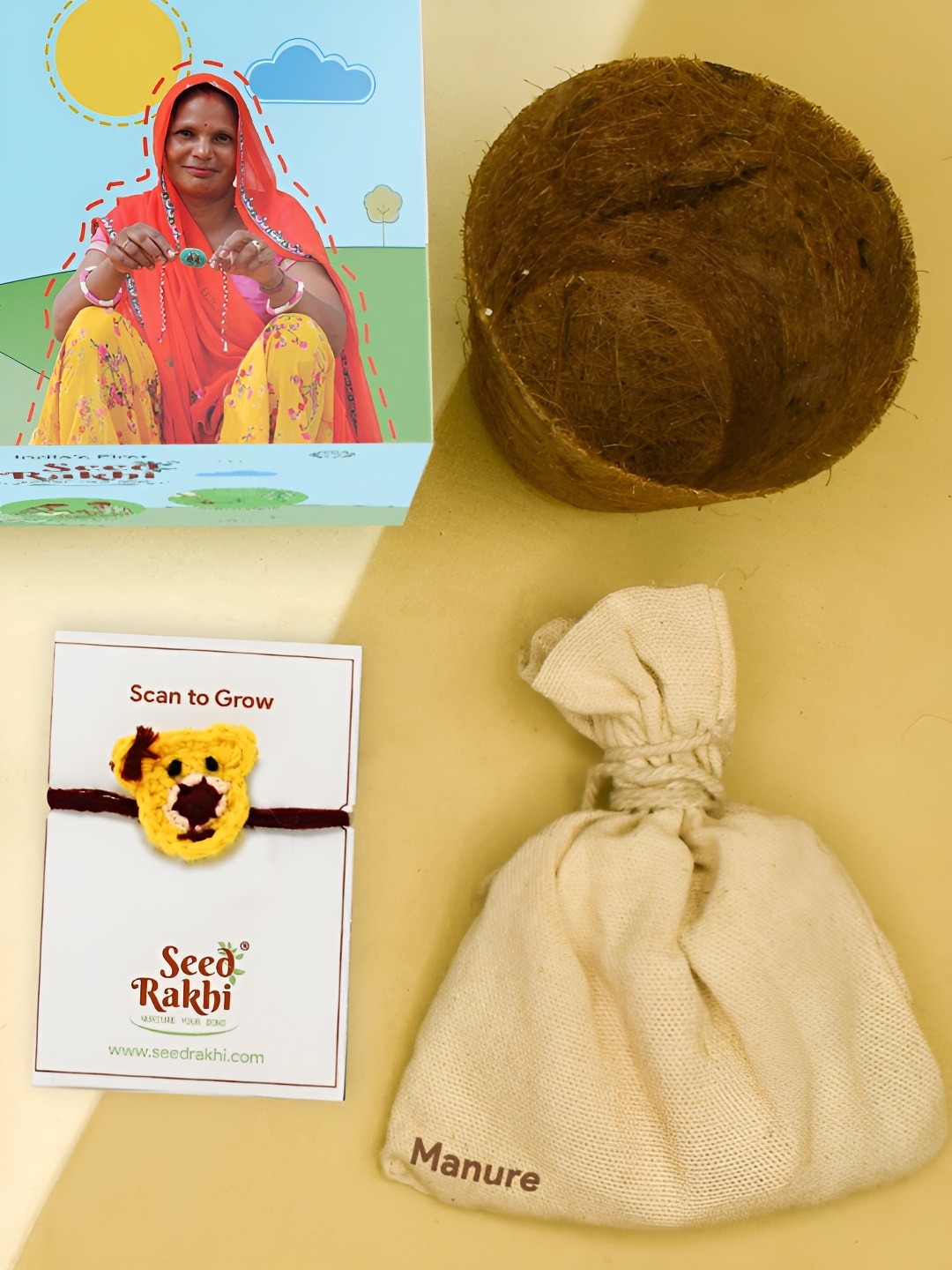 

Indigifts Eco Friendly Seed Plantable Rakhi With Planter, Yellow
