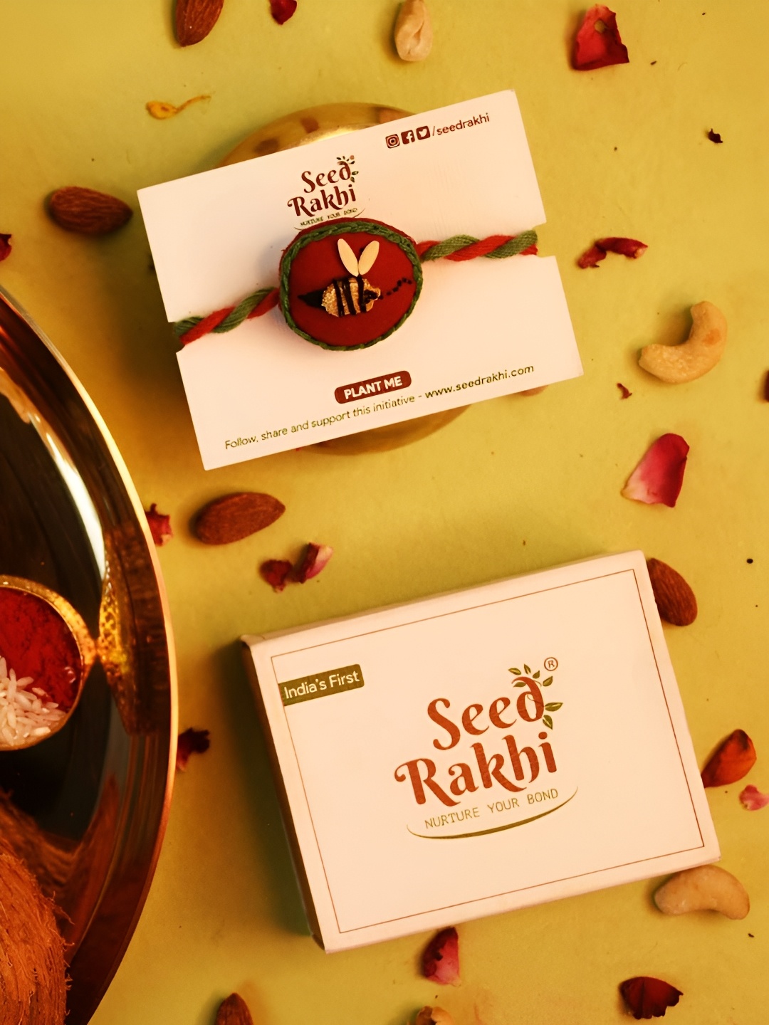

Indigifts Embroidery Seeded Rakhi with Roli Tilak, Red