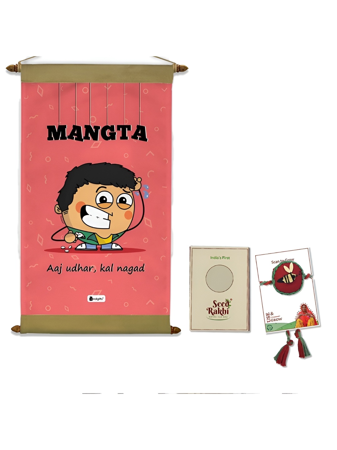 

Indigifts Set of 2 Seed Rakhi Mangta Scroll With Brother, Peach