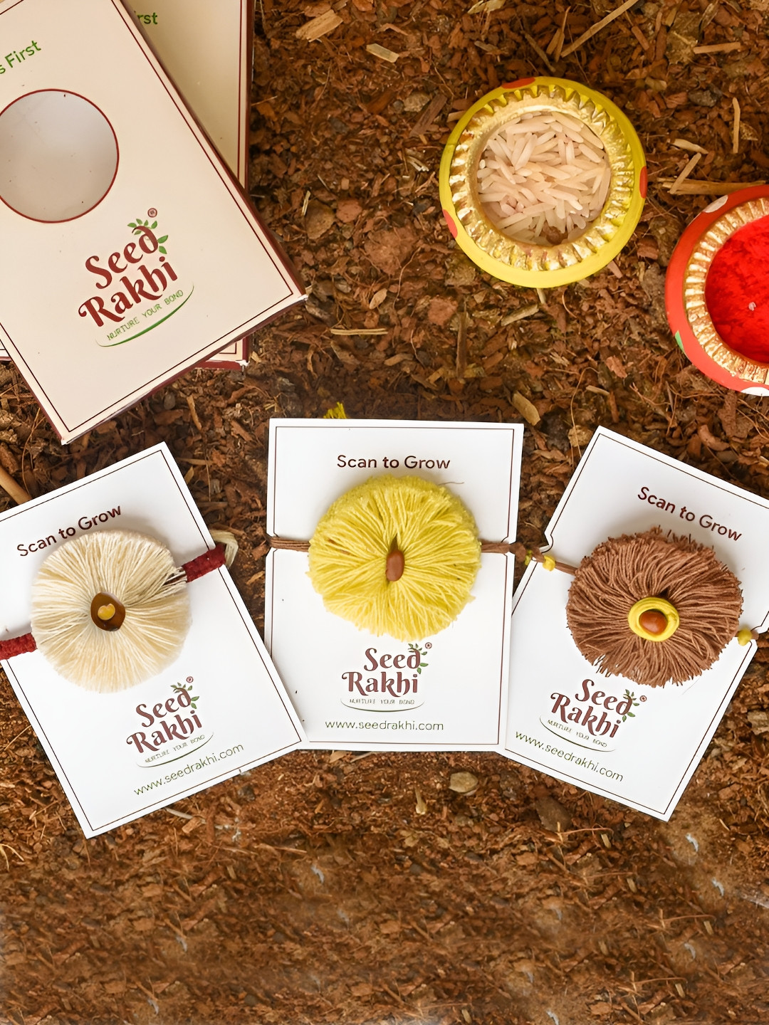 

Indigifts Set Of 3 Brother Eco-Friendly Organic Seed Rakhi, Yellow