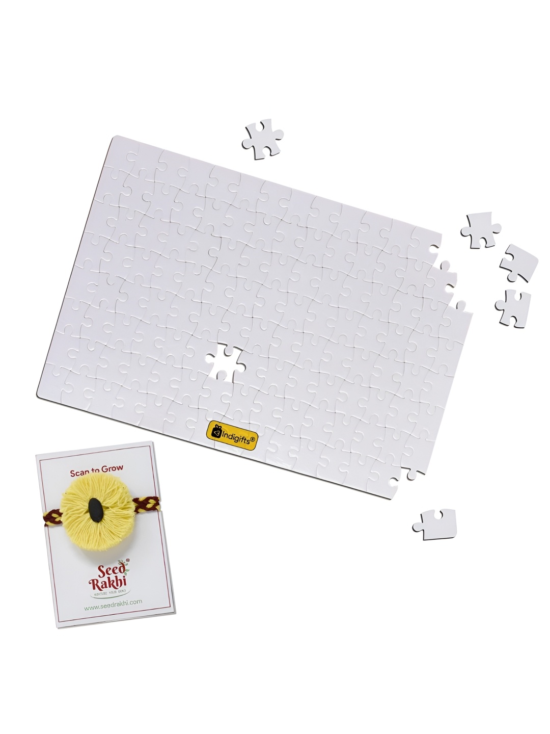 

Indigifts Seed Rakhi With Customized Puzzle, Yellow