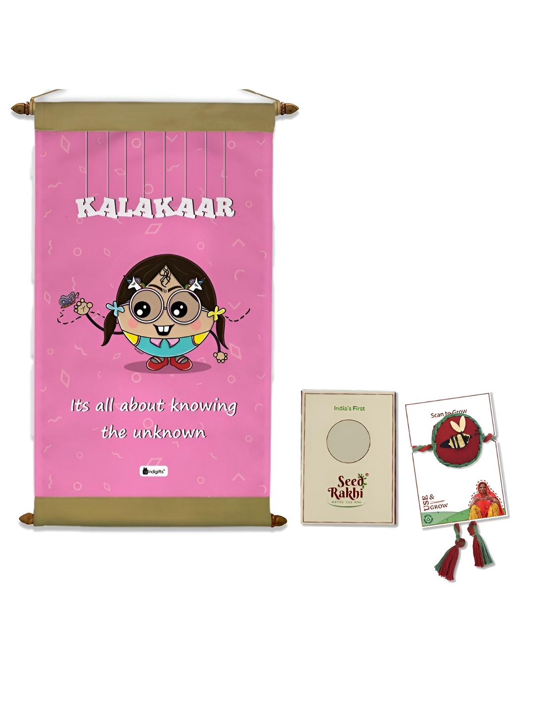 

Indigifts Seed Rakhi & Kalakaar Scroll Rakhi Gift Set, Pink