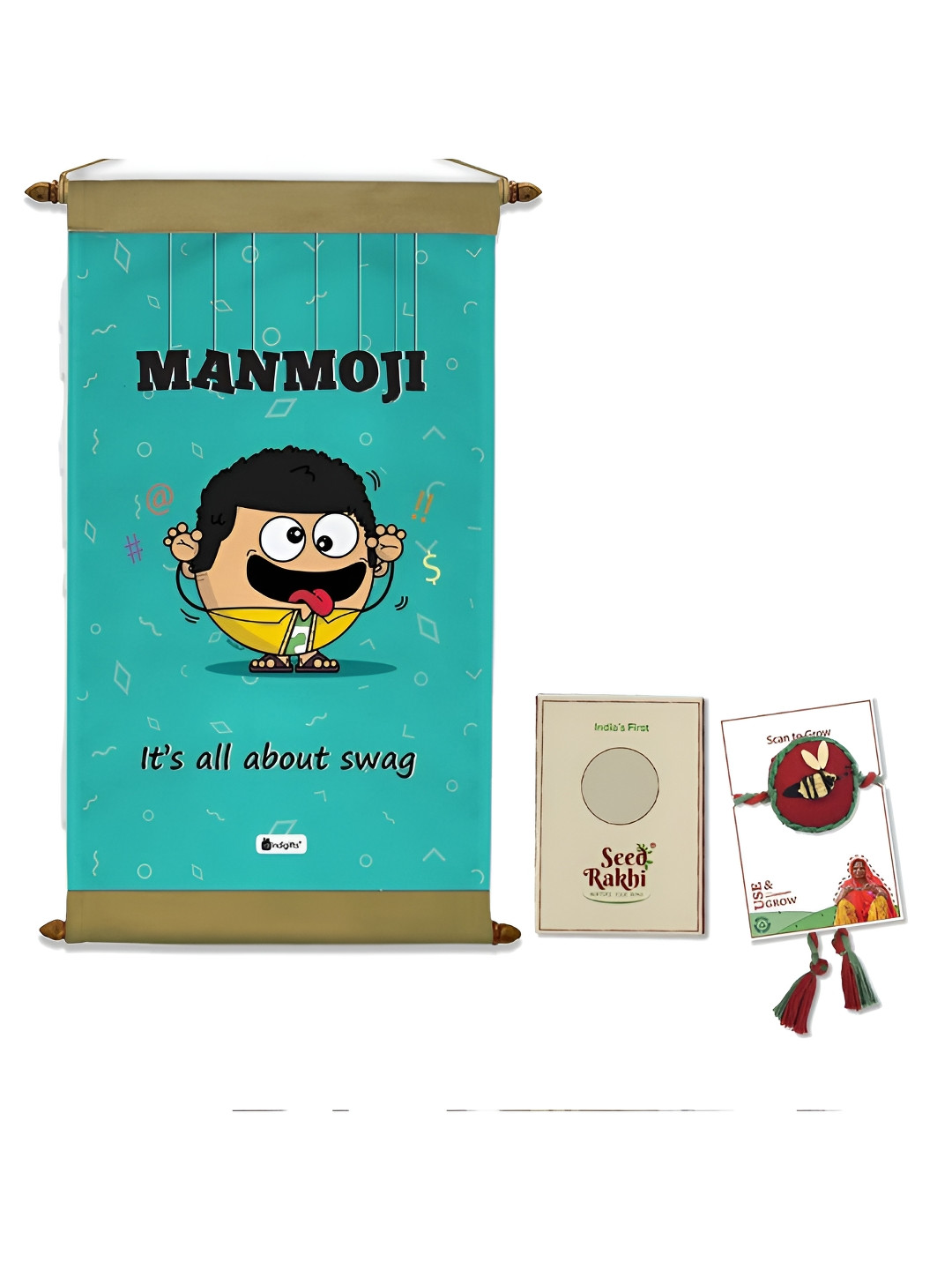 

Indigifts Set Of 2 Manmoji Print Scroll & Seed Rakhi, Blue