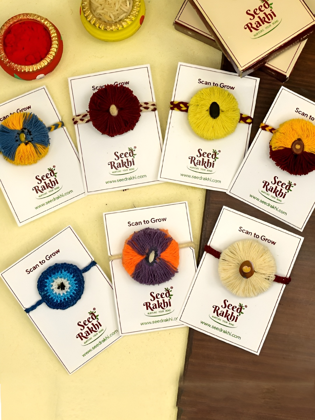 

Indigifts Set Of 7 Brother Seed Rakhi, Yellow