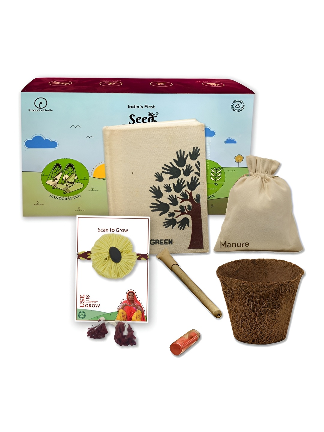 

Indigifts Set Of 5 Planter & Roli With Rakhi Gift Set, Yellow