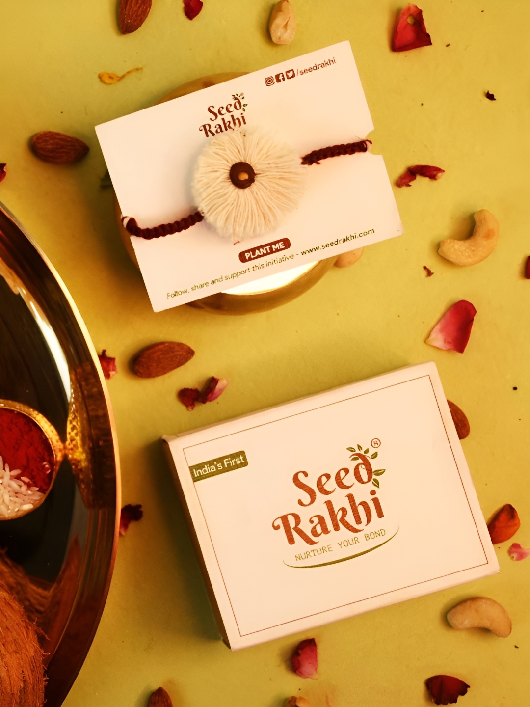 

Indigifts Seed Cotton Rakhi With Roli, White