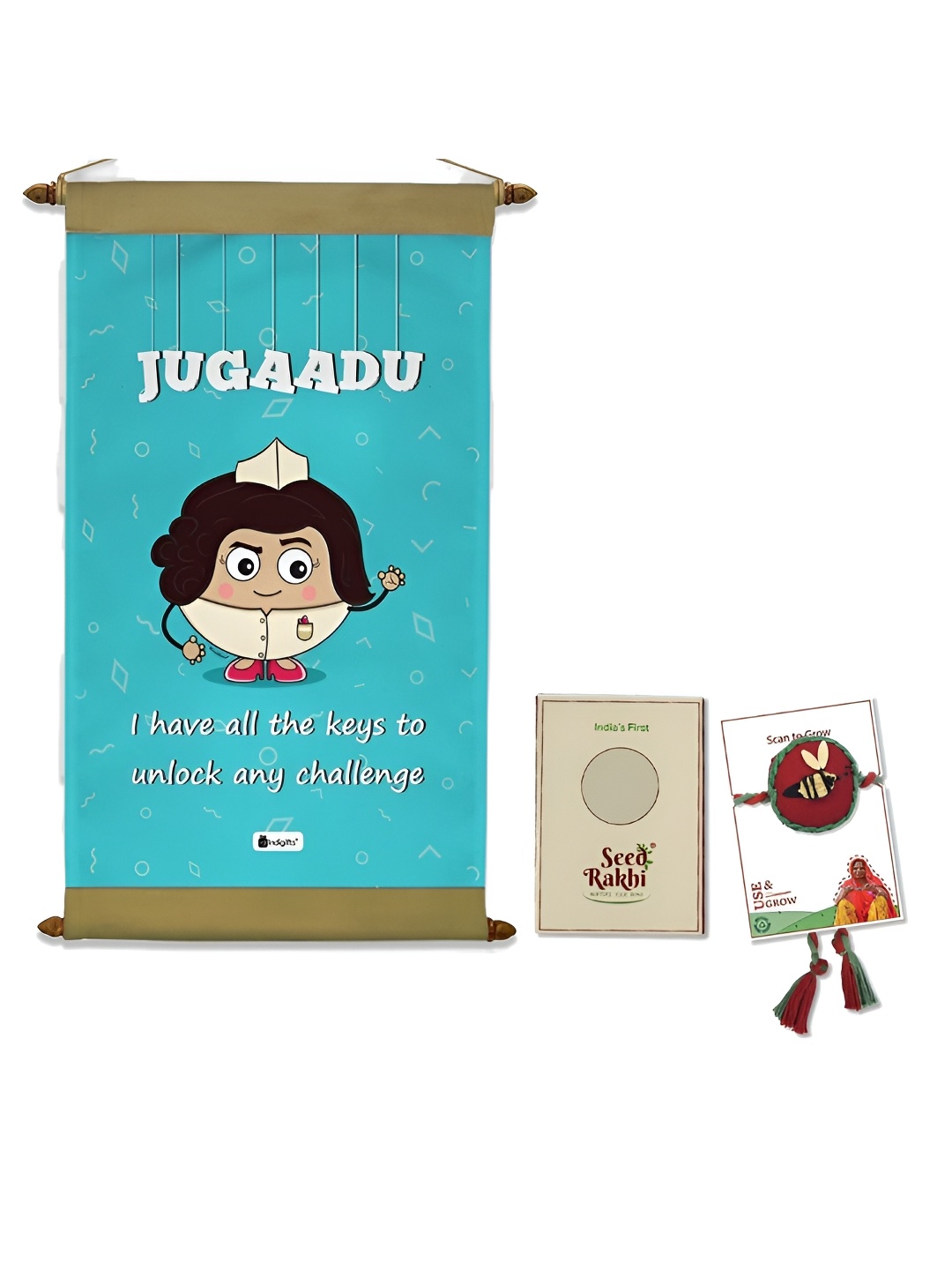 

Indigifts Set Of 2 Jugaadu Scroll With Brother Rakhi, Blue