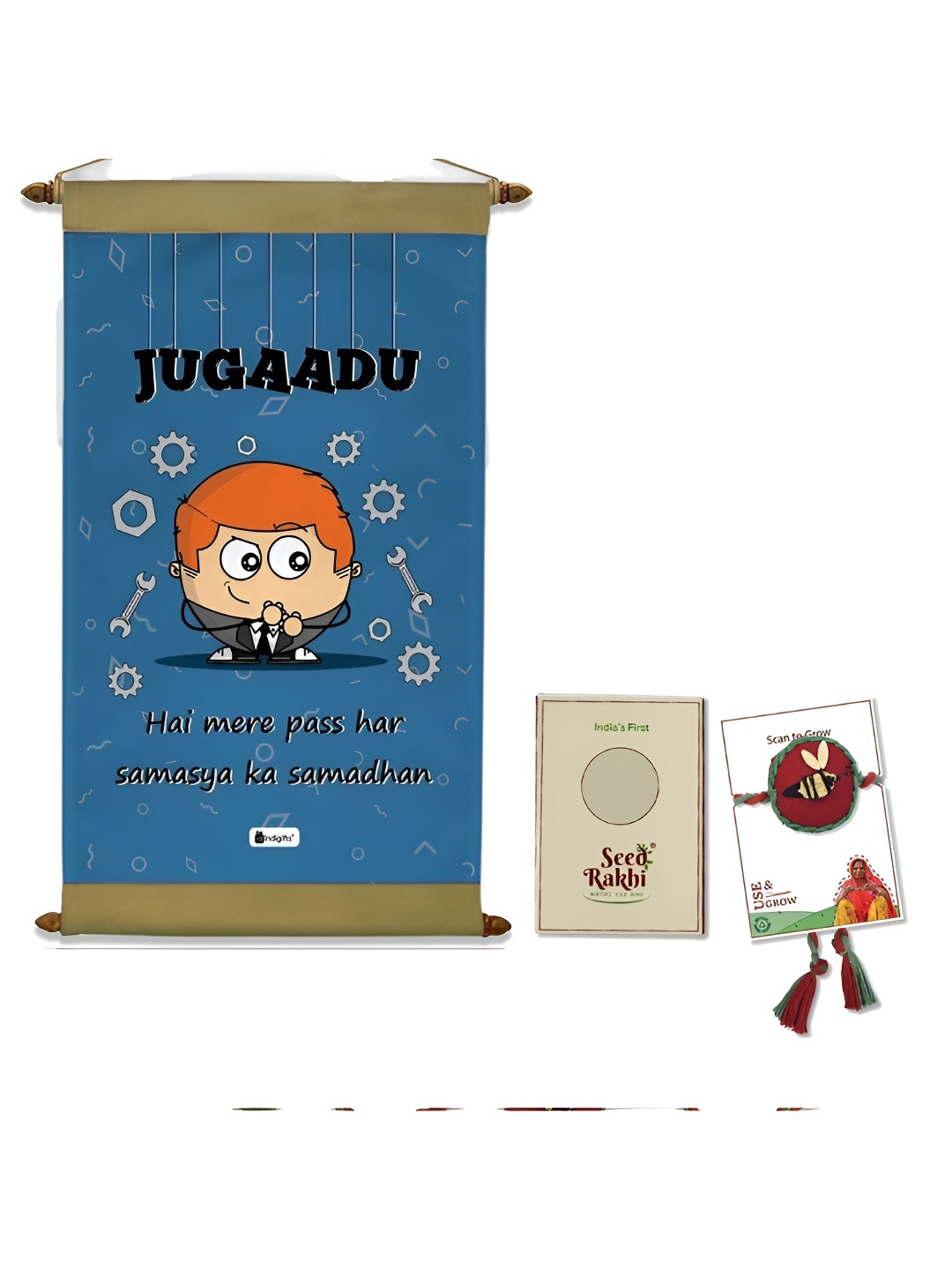 

Indigifts Set Of 2 Rakhi With Printed Scroll, Blue