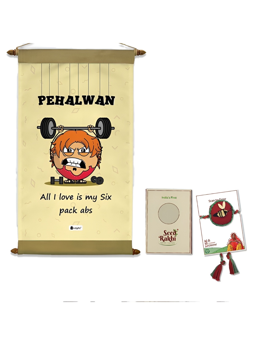 

Indigifts Bee Charm Rakhi With Pehalwan Printed Scroll Gift Set, Cream