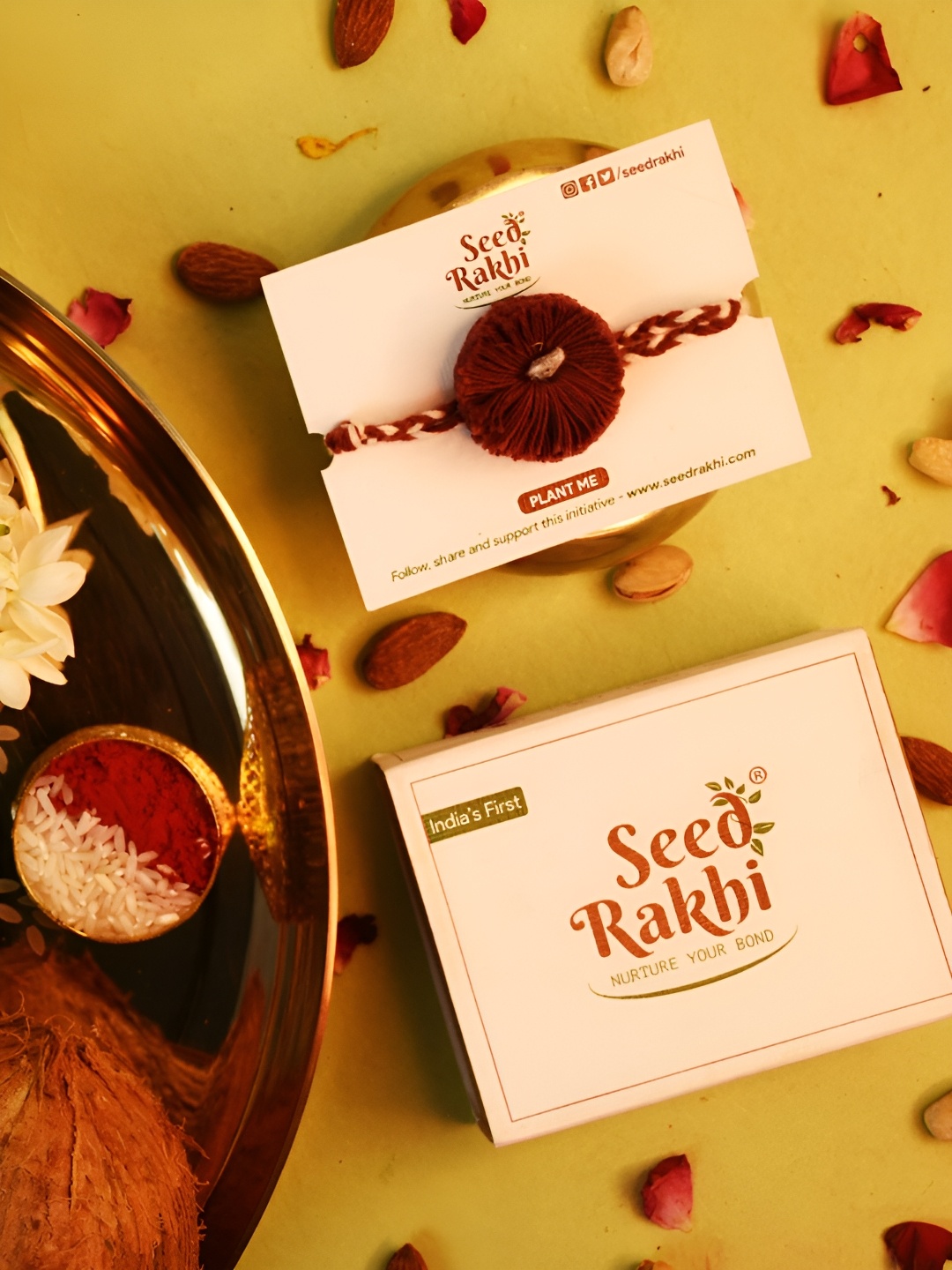 

Indigifts Plantable Braided Rakhi With Roli, Red