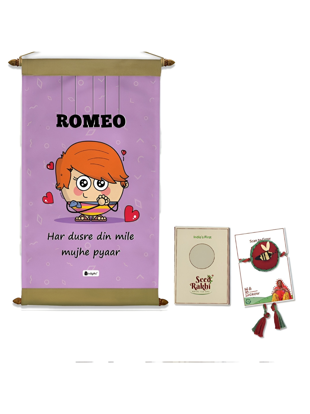 

Indigifts Set of 2 Romeo Scroll With Brother Rakhi Gift Set, Purple