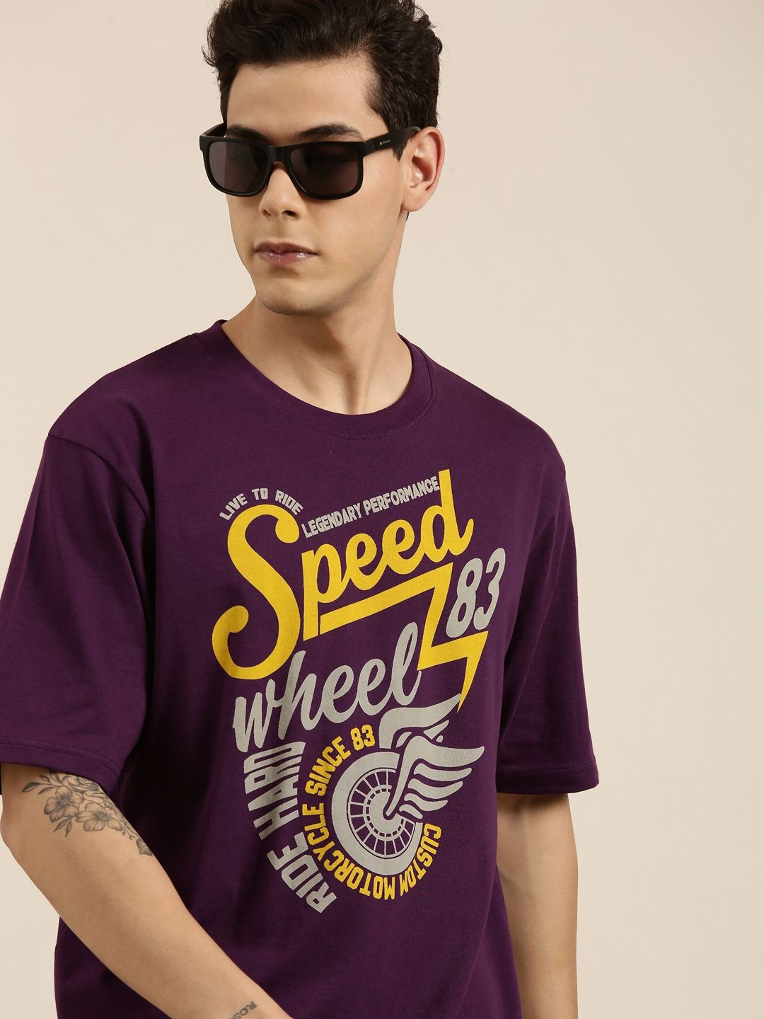 

DILLINGER Men Typography Printed Round Neck Cotton Oversized T-Shirt, Purple