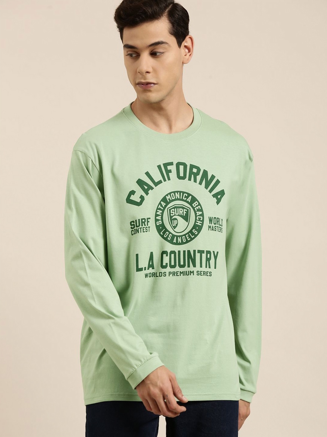

DILLINGER Men Typography Printed Round Neck Cotton Oversized T-Shirt, Green