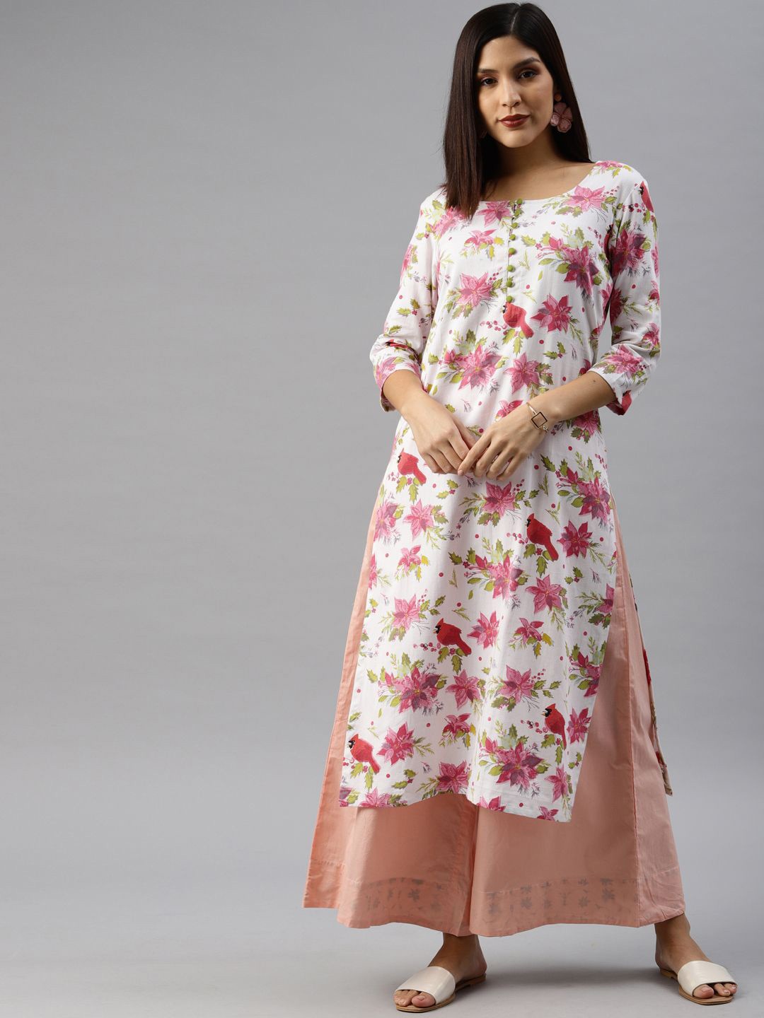 

Swishchick Floral Print Maxi Kurta, White