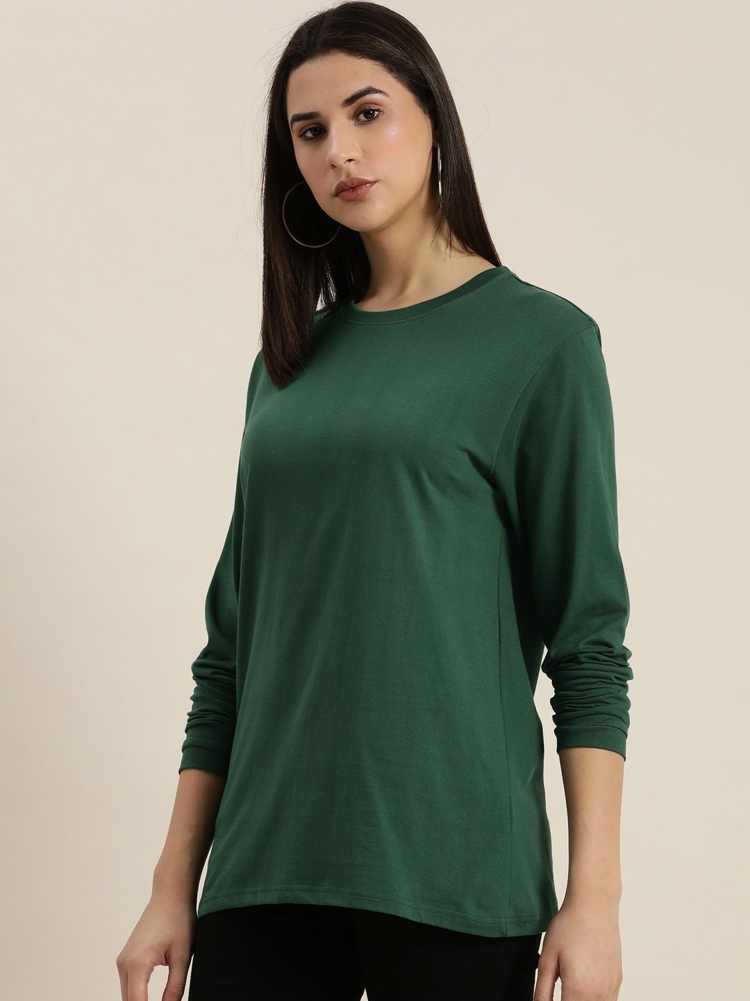 

DILLINGER Women Solid Round Neck Cotton Oversized T-Shirt, Green