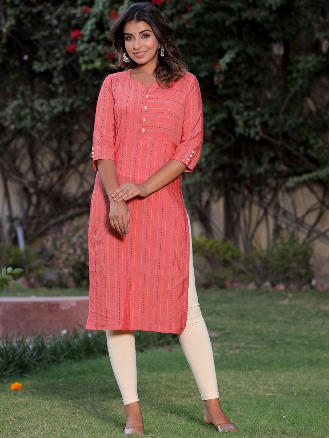 

Jaipur Kurti Solid Cotton Ankle-Length Leggings, Beige