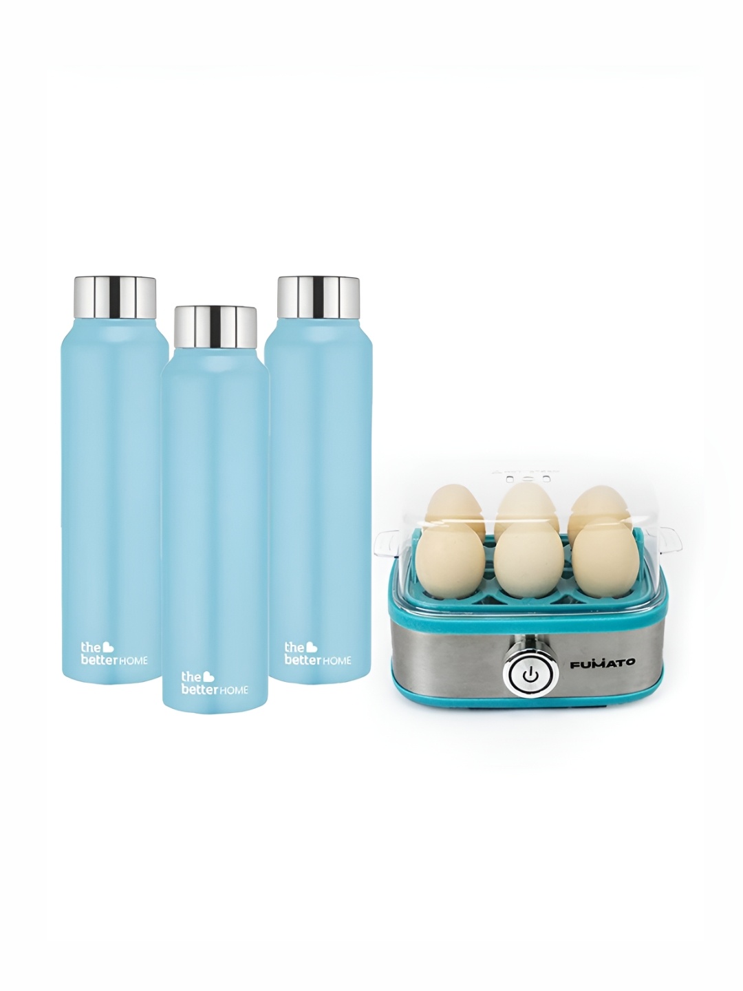 

The Better Home Blue Egg Maker & 3 Pcs Stainless Steel Water Bottle Set