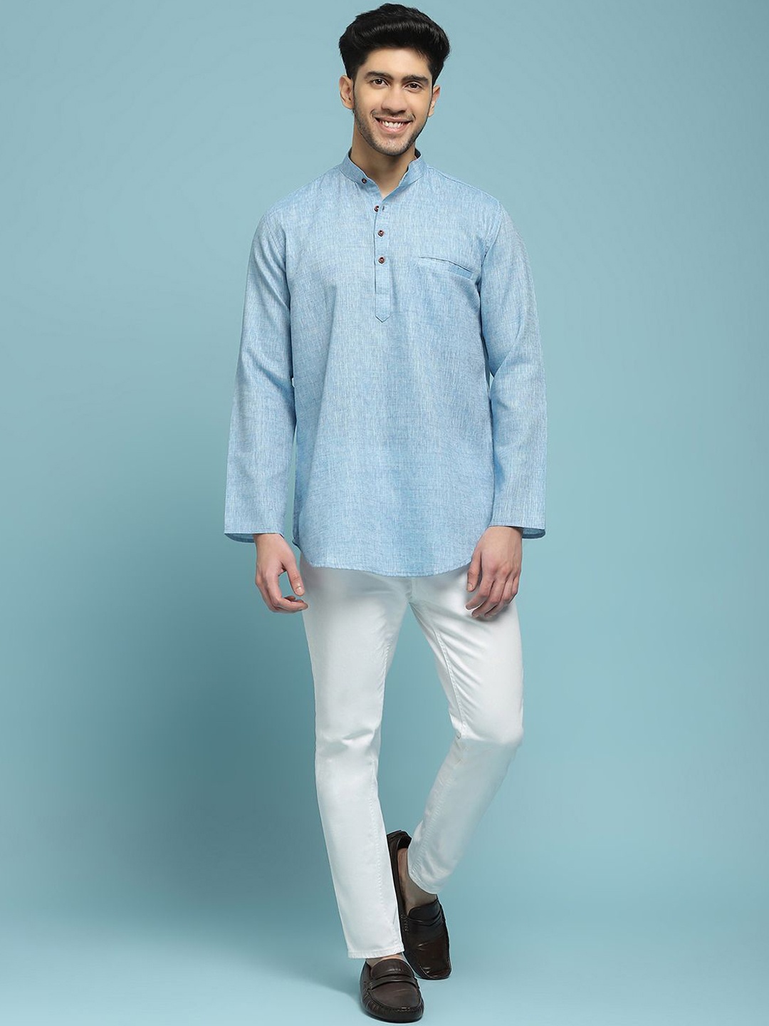 

House of Chikankari Solid Woven Short Kurta, Blue