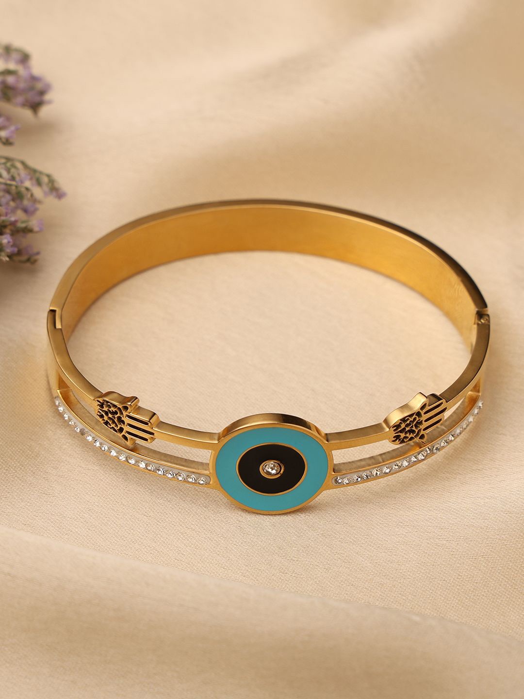 

VENI 18K Gold Plated Artificial Stones Stainless Steel Kada Bracelet