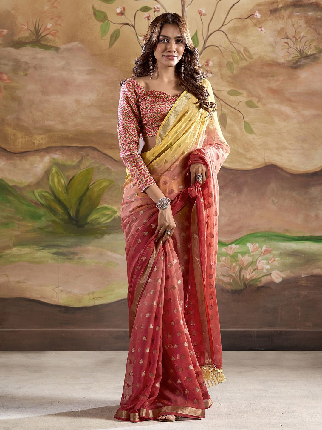 

Satrani Woven Designed Zari Pure Georgette Banarasi Saree, Red