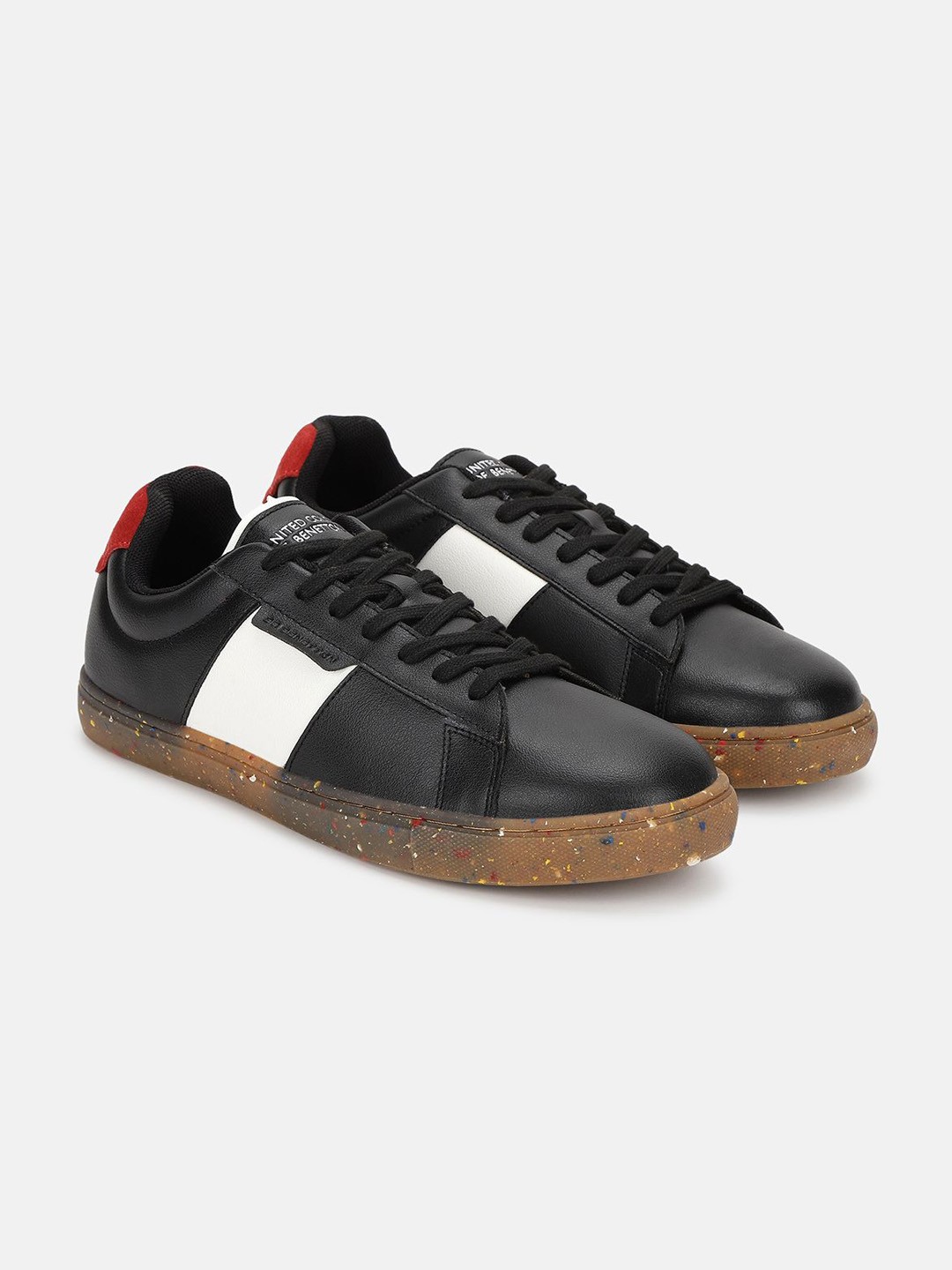 

United Colors of Benetton Men Striped PU Sneakers, Black