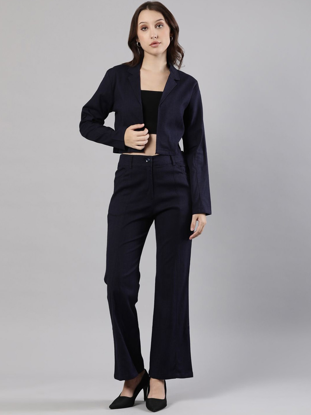 

Femmora Shoulder Straps Pure Cotton Top With Trousers & Jacket, Blue
