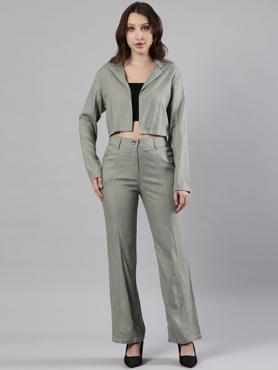 

Femmora Shoulder Straps Pure Cotton Top With Trousers & Jacket, Grey