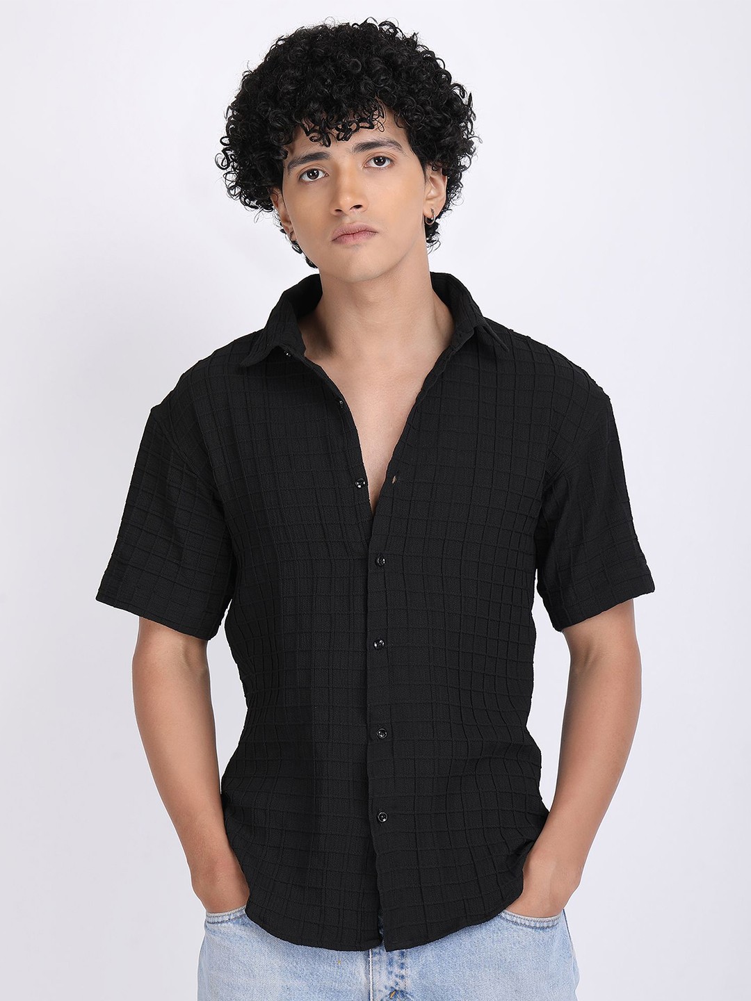 

The Roy Men Comfort Slim Fit Opaque Checked Casual Shirt, Black