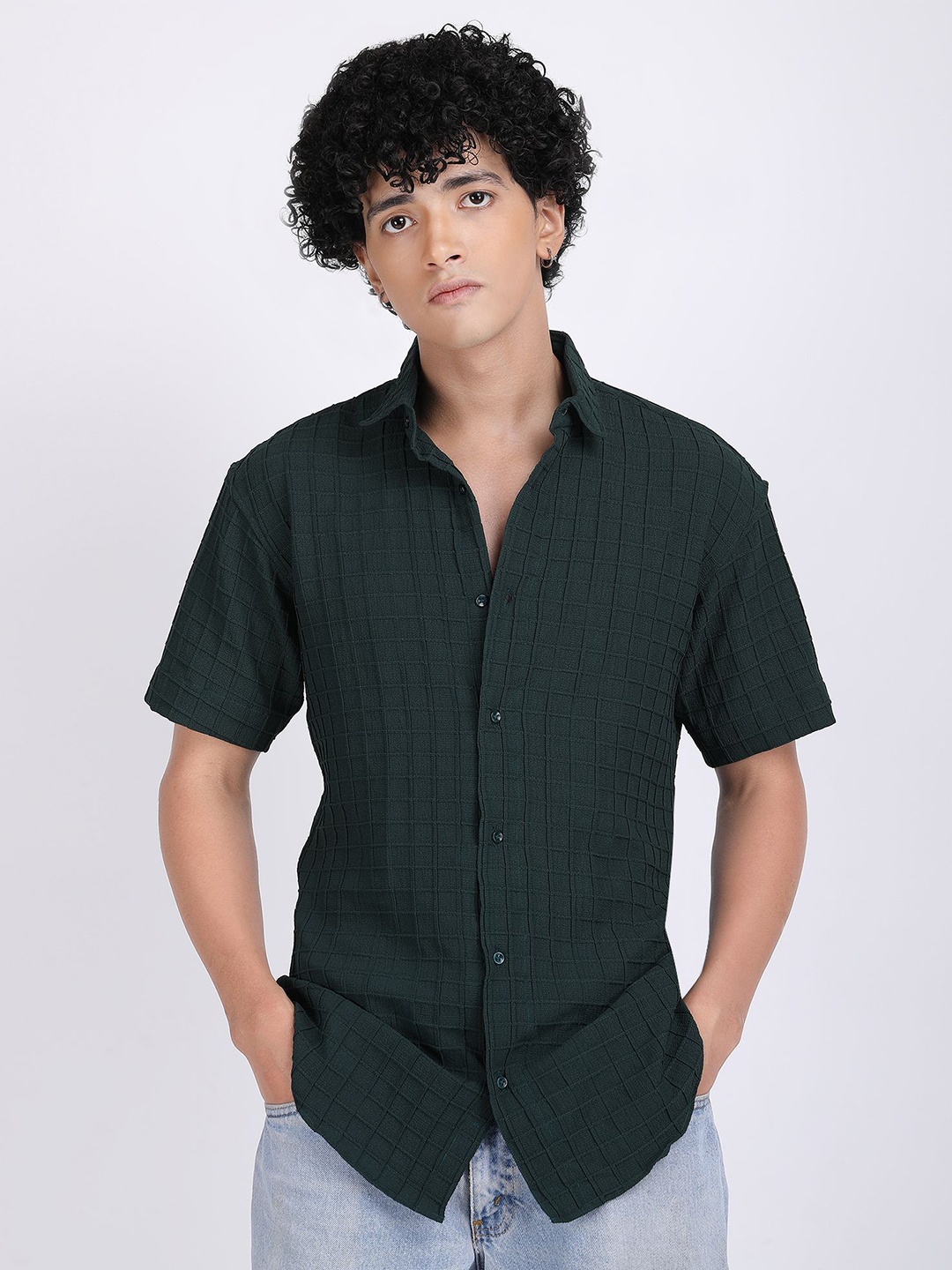 

The Roy Men Comfort Slim Fit Opaque Checked Casual Shirt, Green