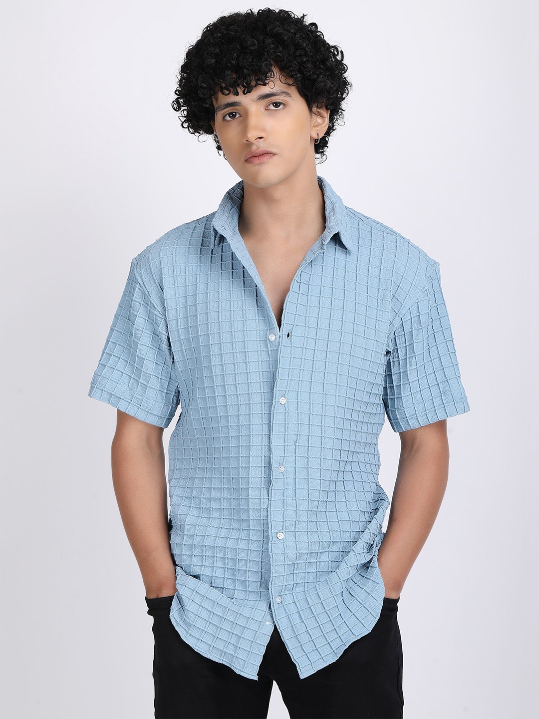 

The Roy Men Comfort Slim Fit Opaque Checked Casual Shirt, Blue