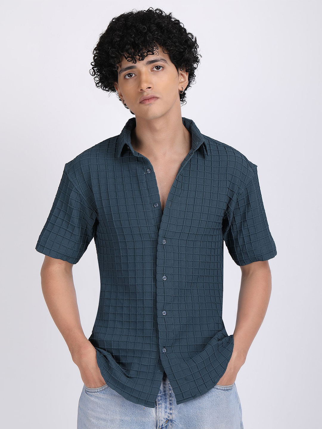 

The Roy Men Comfort Slim Fit Opaque Checked Casual Shirt, Blue