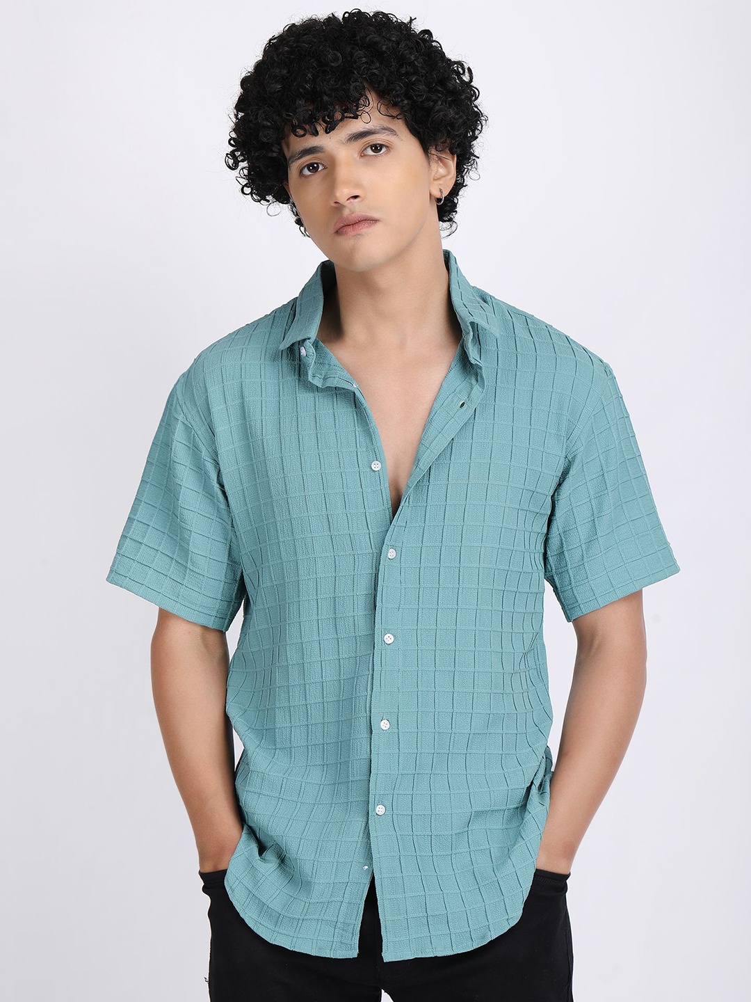 

The Roy Men Comfort Slim Fit Micro Checks Opaque Checked Casual Shirt, Blue
