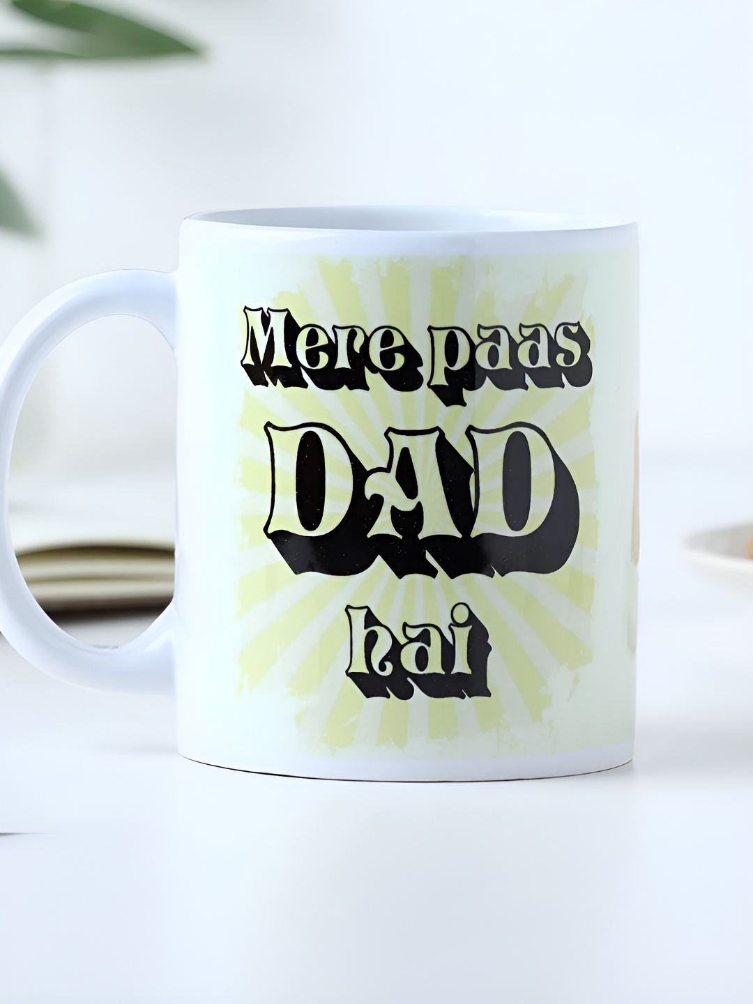 

fnp White & Yellow Printed Ceramic Glossy Mug 325 ml