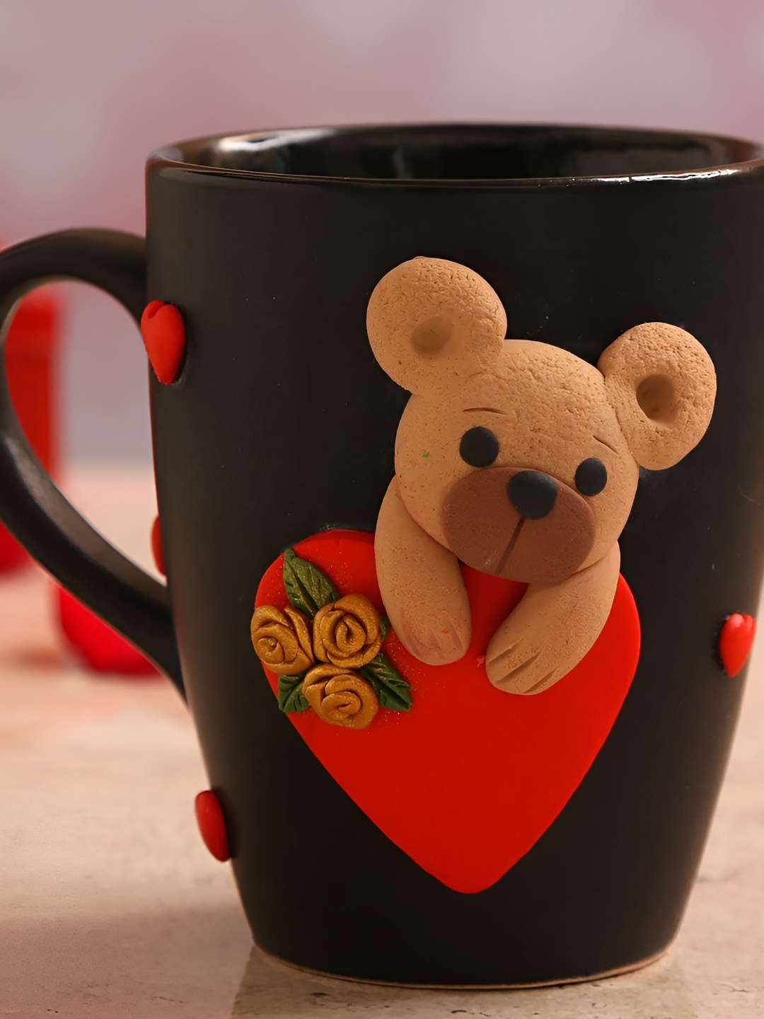 

fnp Black & Red Cute Teddy Love Printed Ceramic Glossy Mug 325 ml