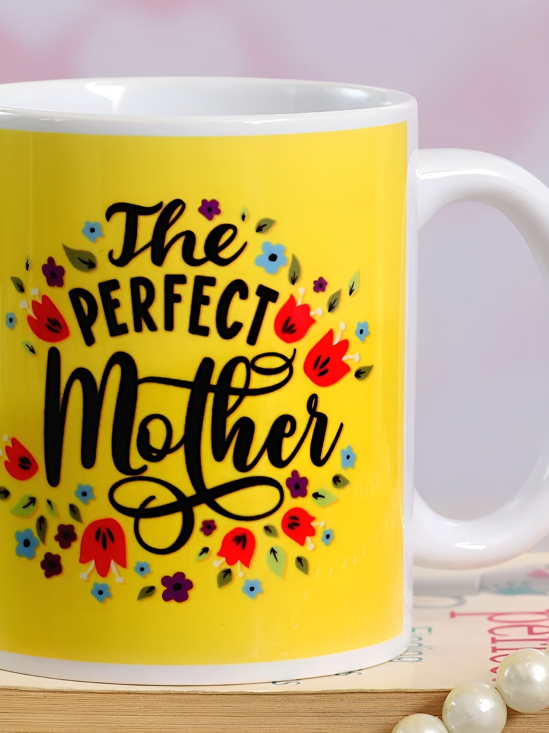 

fnp White & Yellow Printed Ceramic Glossy Mug 325ml