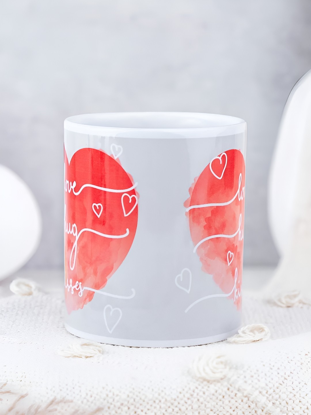 

fnp White & Red Printed Ceramic Glossy Mug 325ml